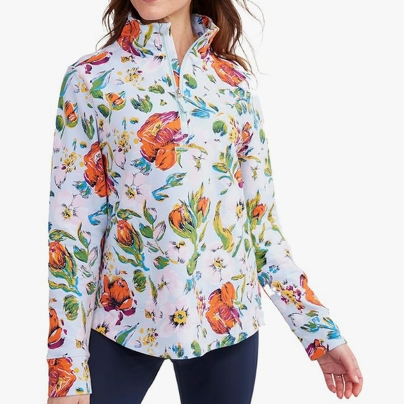 Vera Bradley French Terry Quarter Zip - M - Sea Air Floral - Picture 3 of 3